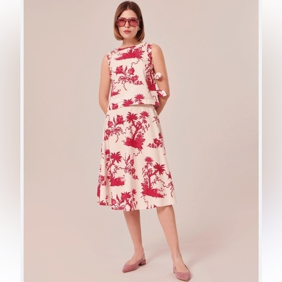 Tara Jarmon Dresses & Skirts - Tara Jarmon NWT Size 36 EU/US 4 Jeanette Ecru Magenta Floral Print A-Line Skirt